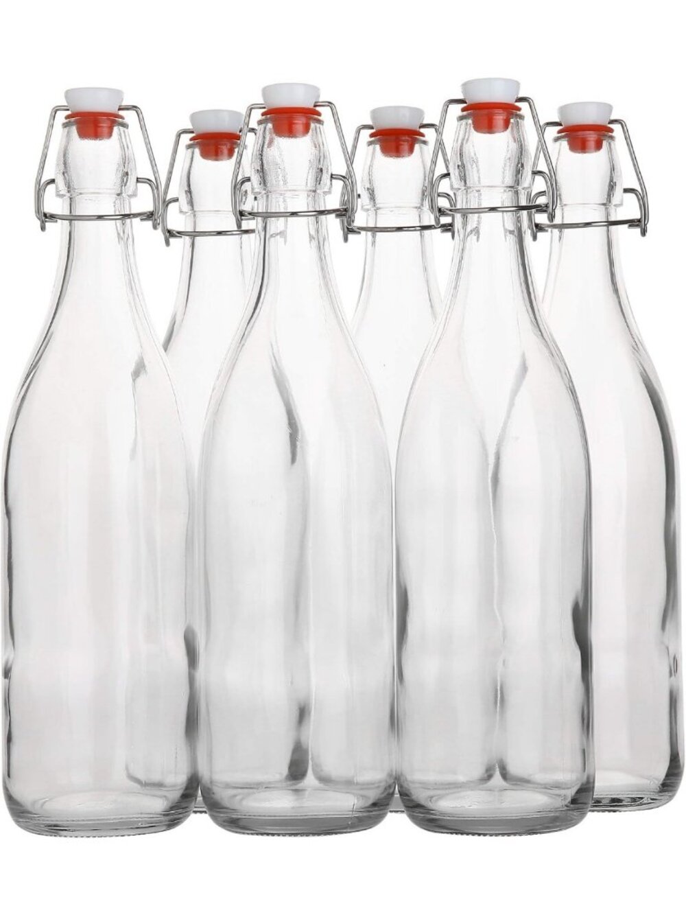 Set of 6 Flip Top Glass Bottles - 1L Airtight Containers for Beverages, Oil